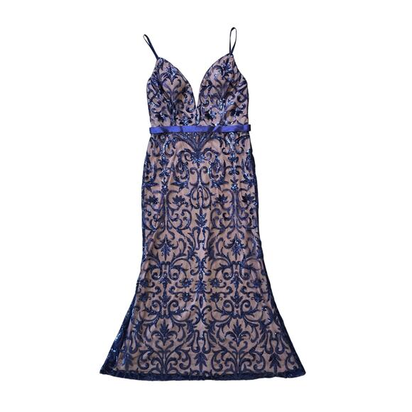 Avery Austin Dresses & Skirts - NWT Avery Austin Beaded Sequin Long Sheath Bridesmaid Formal Dress Navy/Nude 16